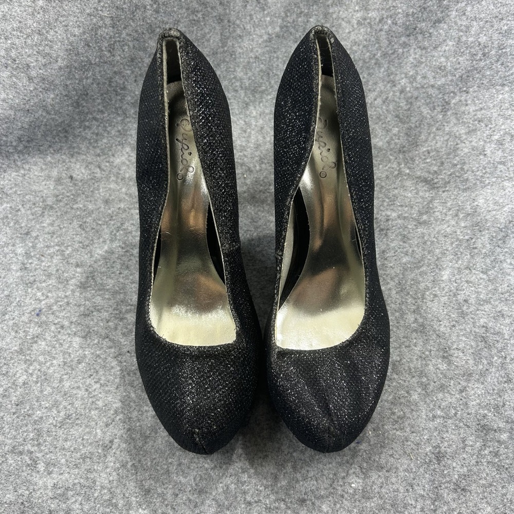 Qupid Glitter Platform Pumps 8 Black Sparkly Stiletto Heels